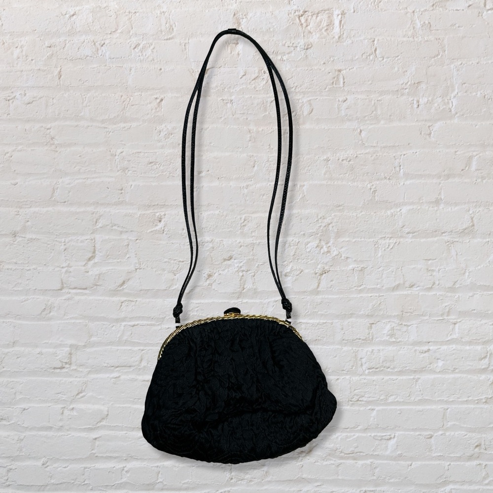 Frances Patiky Stein Vintage glam ruched crossbody clutch bag with gold hardware